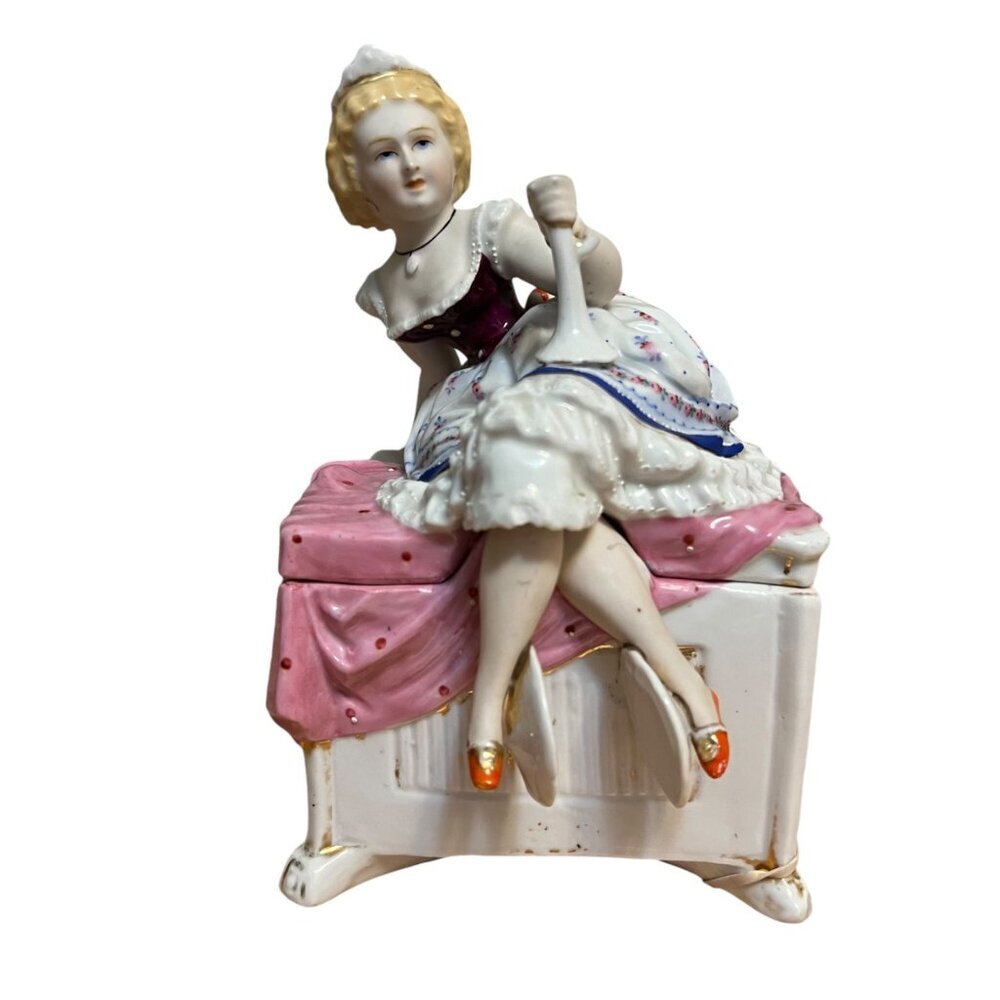 Antique German Large Porcelain‎ Figure Trinket Box
